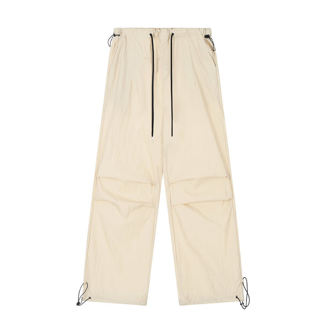 Wrinkled Casual Straight Cargo Pants Men's American Loose Solid Color Thin Sports Drawstring Cuffed Long Trousers - V.I.P Digital Presence