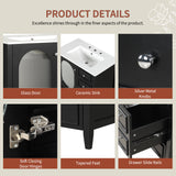 30" Bathroom Vanity with Sink, Bathroom Vanity Cabinet with Three Drawers and Door, Solid Wood and MDF, Black - V.I.P Digital Presence