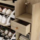 Natural Bohemian style shoe cabinet with 3 rattan flip drawers, 3 square shelves, and 1 storage drawer,  Natural - V.I.P Digital Presence