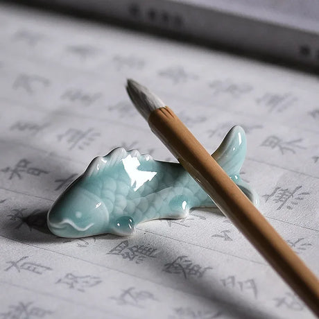 Celadon Koi Pen Holder Multi functional Small Pen Stand Creative Small Pen Stop Pen Mountain Student Desktop Exquisite Ornament - V.I.P Digital Presence