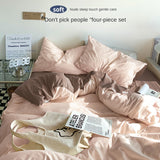 Solid Color Simple Four-Piece Set Flannel Quilt Cover INS Style Quilt Cover Dormitory Summer Washed Cotton Bedding Three-Piece Set
