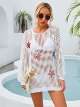 Sequin Star Round Neck Long Sleeve Cover Up - V.I.P Digital Presence