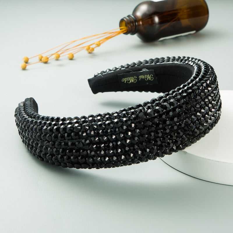 Ins Super Flash Full Drill 4.5cm Wide Brimmed Headdress Thickened Sponge Solid Color Headband Ladies Press Release Art Headband - V.I.P Digital Presence