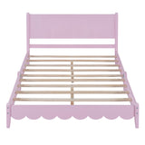 Full Size Wood Platform Bed Frame, Retro Style Bed with Rectangular Headboard,No Need Box Spring,Pink - V.I.P Digital Presence