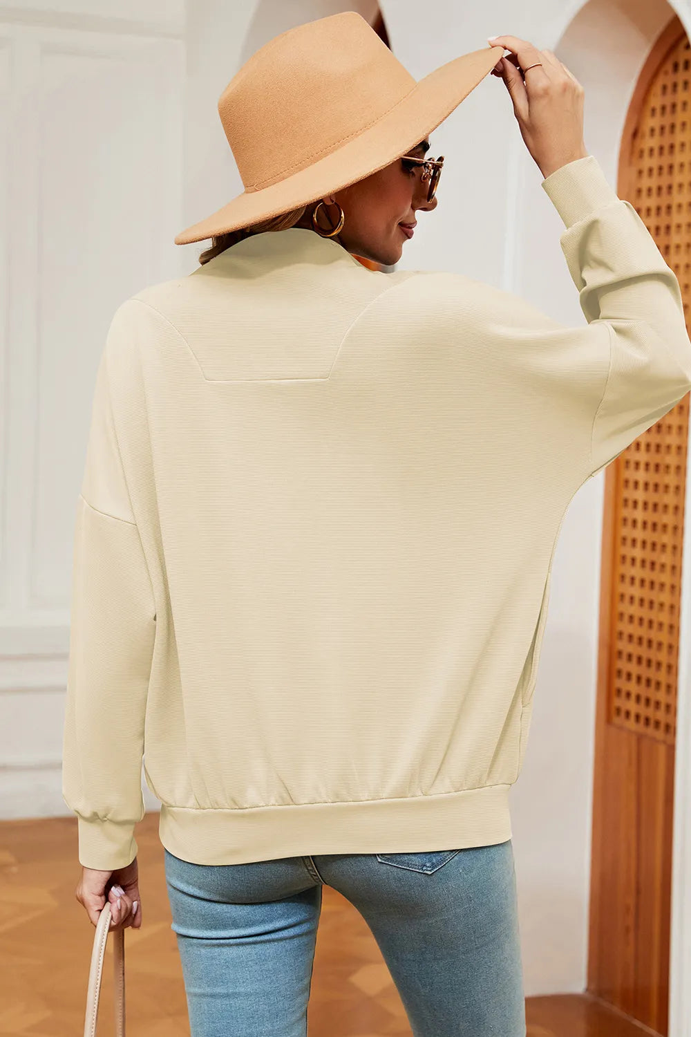 Autumn and winter new solid color zipper long sleeved loose pullover sweatshirt jacket for women - V.I.P Digital Presence
