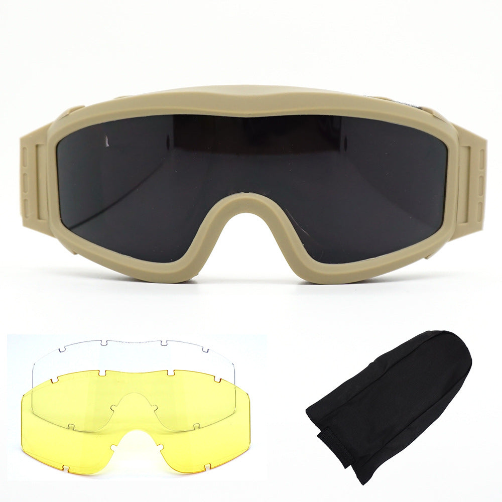 Gafas tácticas militares para aficionados al viento, equipo CS para exteriores, protección de tiro contra impactos, juego de tres lentes.