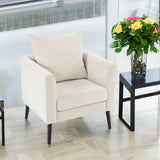 Bucket chair, Schneier accent chair, fabric armchair club chair, solid wood leg cushion armchair, lumbar pillow, beige - V.I.P Digital Presence