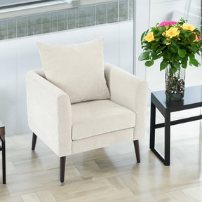 Bucket chair, Schneier accent chair, fabric armchair club chair, solid wood leg cushion armchair, lumbar pillow, beige - V.I.P Digital Presence