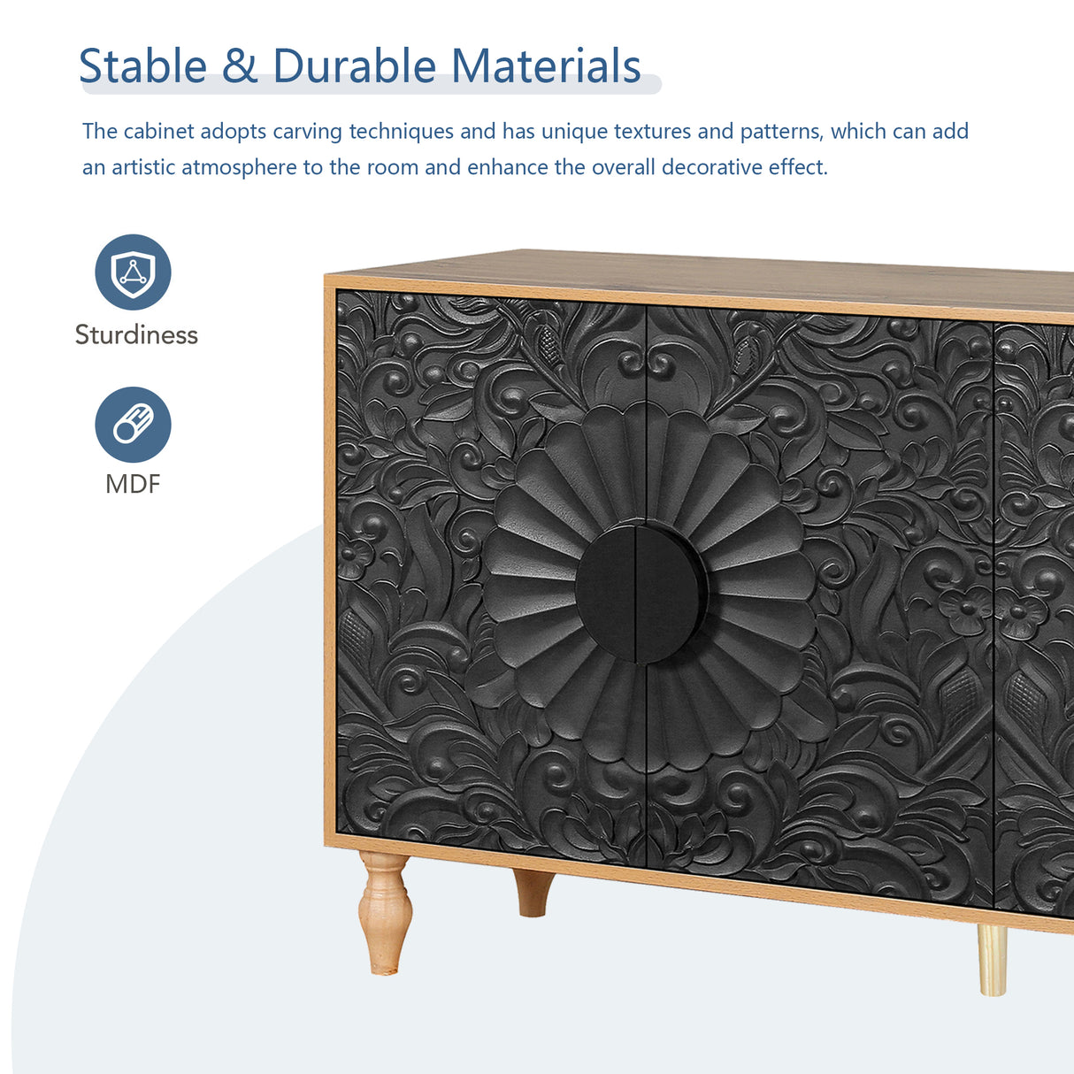 Black Carved Symmetrical Design Door And Wood Coloured Frame For TV Stand Table,Living Room ,Entryway - V.I.P Digital Presence