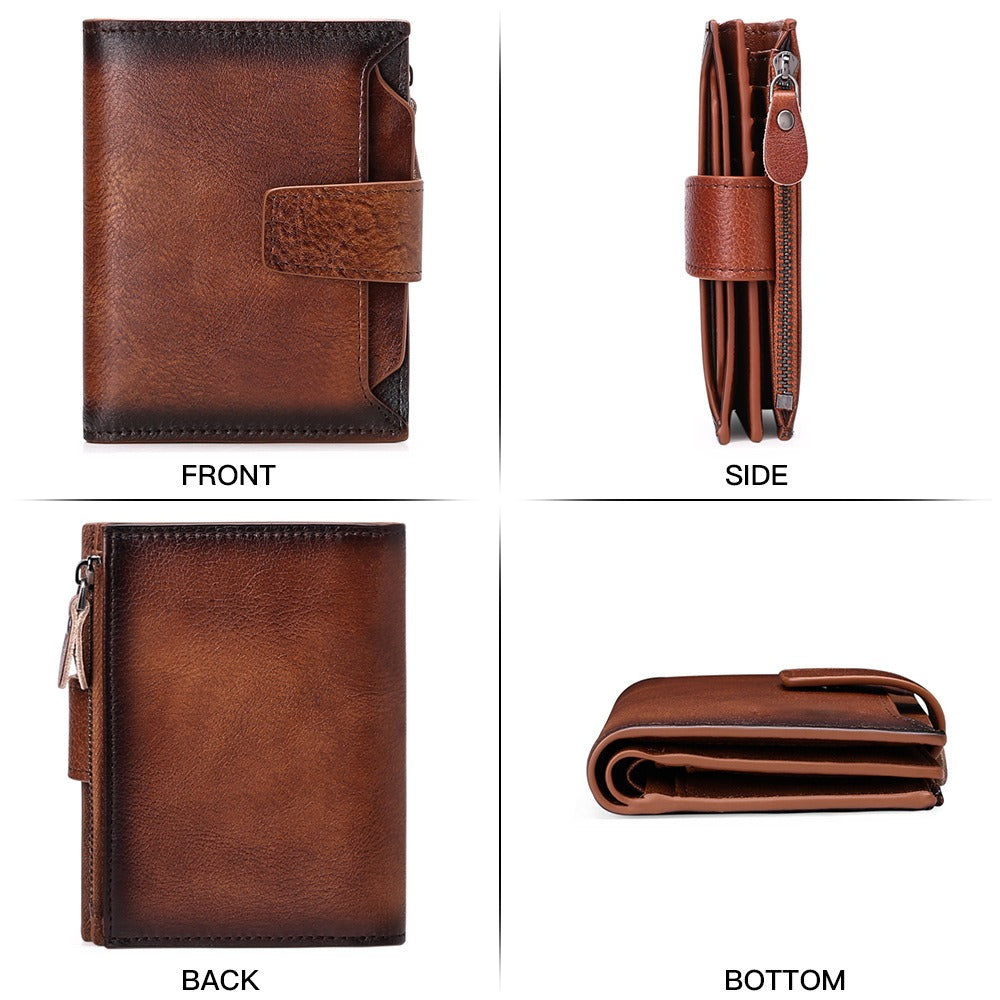 Men's short genuine leather wallet first layer cowhide Korean style fashion casual wallet driver's license wallet father's day gift - V.I.P Digital Presence