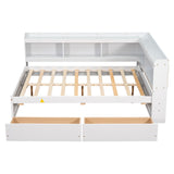 Full Bed with L-shaped Bookcases, Drawers ,White - V.I.P Digital Presence
