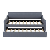 Twin Size Upholstery DayBed with Trundle and USB Charging Design Trundle can be flat or erected Gray - V.I.P Digital Presence