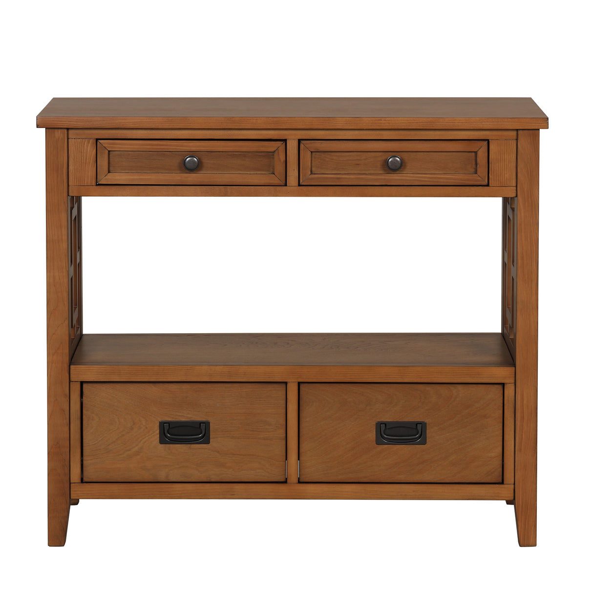 36'' Farmhouse Pine Wood Console Table Entry Sofa Table with 4 Drawers & 1 Storage Shelf (Brown) - V.I.P Digital Presence