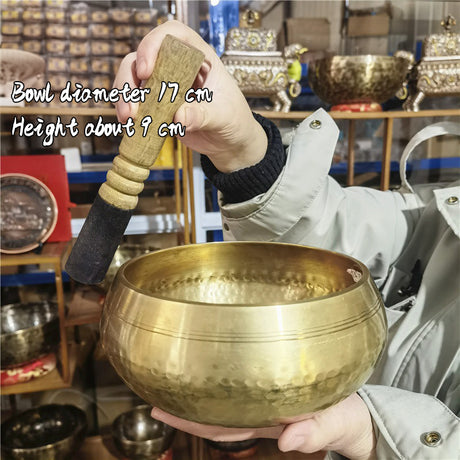 Tibetan brass singing bowl with Sanskrit – handmade meditation instrument for stress relief. - V.I.P Digital Presence