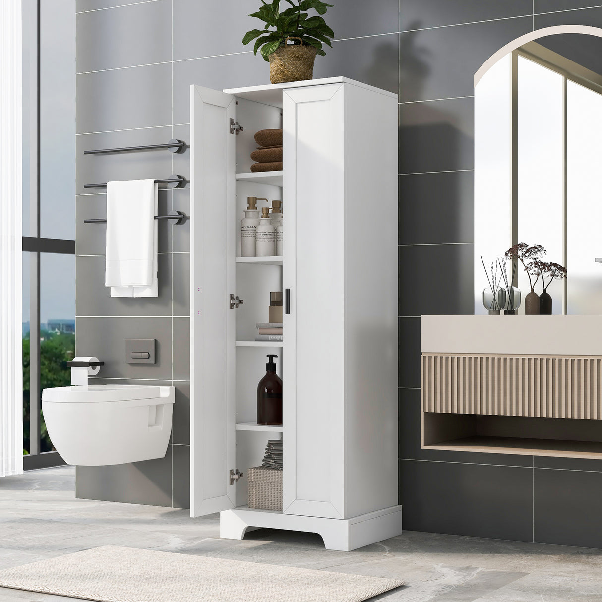 Storage Cabinet with Two Doors for Bathroom, Office, Adjustable Shelf, MDF Board, White - V.I.P Digital Presence