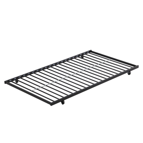 Twin bunk bed frame with trailer, metal bunk bed with sturdy guardrail and side ladder, can be divided into two beds, black - V.I.P Digital Presence