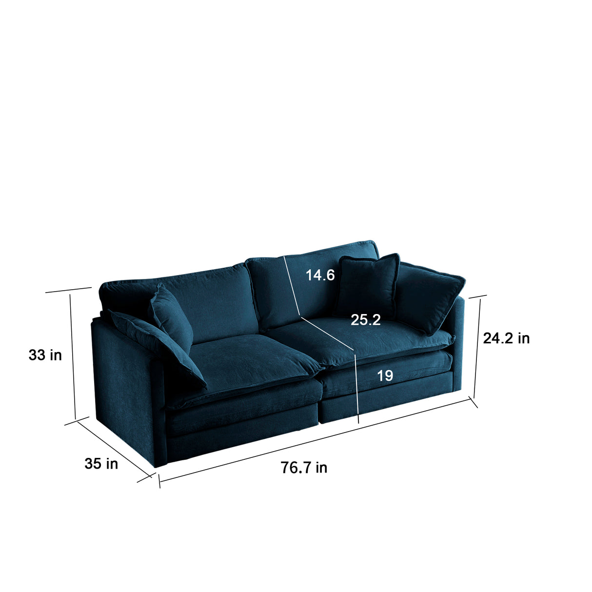 Modern Fabric Loveseat Sofa Couch for Living Room, Upholstered Large Size Deep Seat 2-Seat Sofa with 4 Pillows ,Blue Chenille - V.I.P Digital Presence