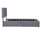 Upholstered Platform Bed with Classic Headboard and 4 Drawers No Box Spring Needed Linen Fabric Queen Size Dark gray - V.I.P Digital Presence
