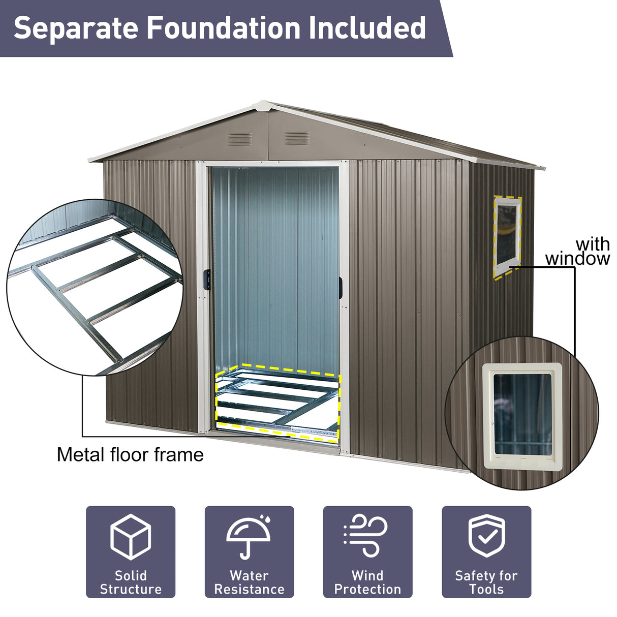 8ft x 6ft Outdoor Metal Storage Shed with Window Grey(W540S00016) - V.I.P Digital Presence