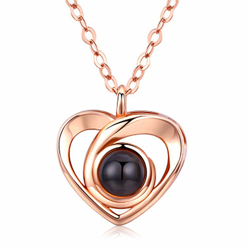 Silver Love Heart shaped Projection Pendant Necklace in 100 Languages, I Love You Projection Pendant Clavicle Chain - V.I.P Digital Presence