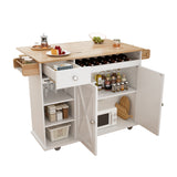 44 Inch Kitchen Island Cart with Solid Wood Top, Wine Storage, Spice Rack, Towel Rack, Wine Glass Holder White & Oak - V.I.P Digital Presence