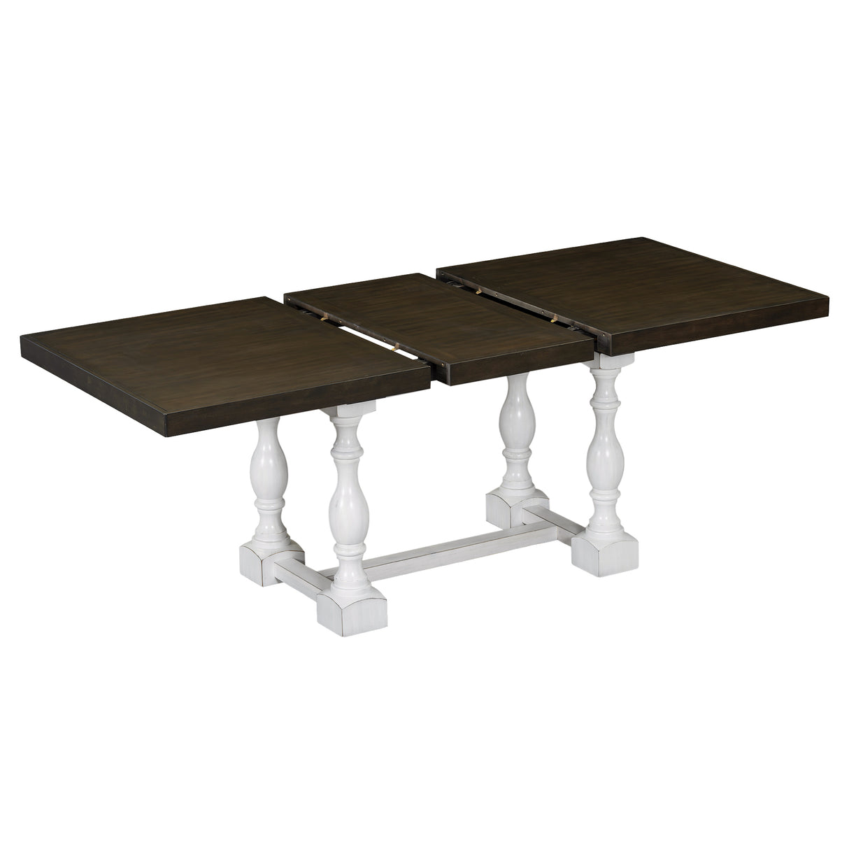 Traditional 6-Piece 78inch Trestle Extendable Dining Table Set with One 18inch Removable Leaf Distressed White - V.I.P Digital Presence