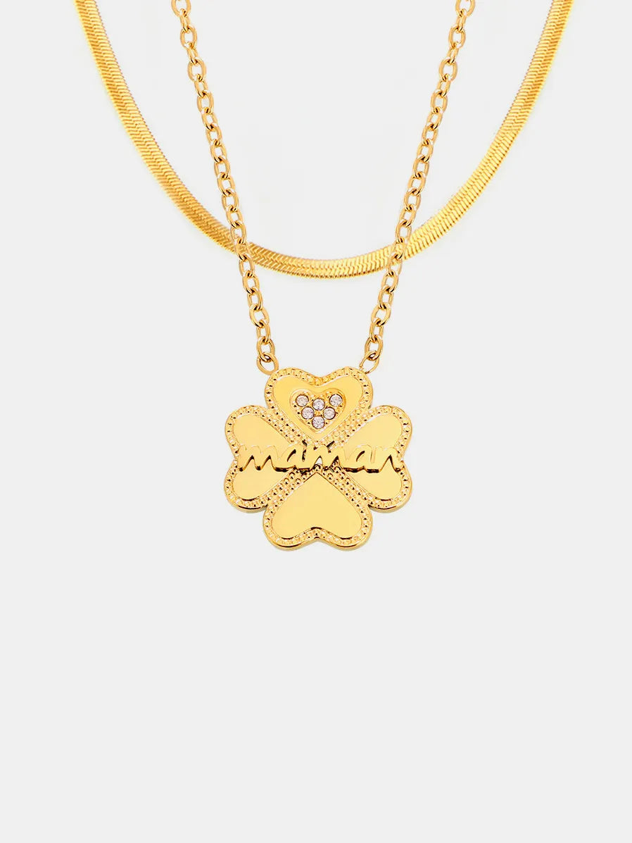 2 Piece 18K Gold-Plated Inlaid Zircon Lucky Clover Necklace - V.I.P Digital Presence