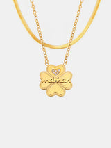 2 Piece 18K Gold-Plated Inlaid Zircon Lucky Clover Necklace - V.I.P Digital Presence