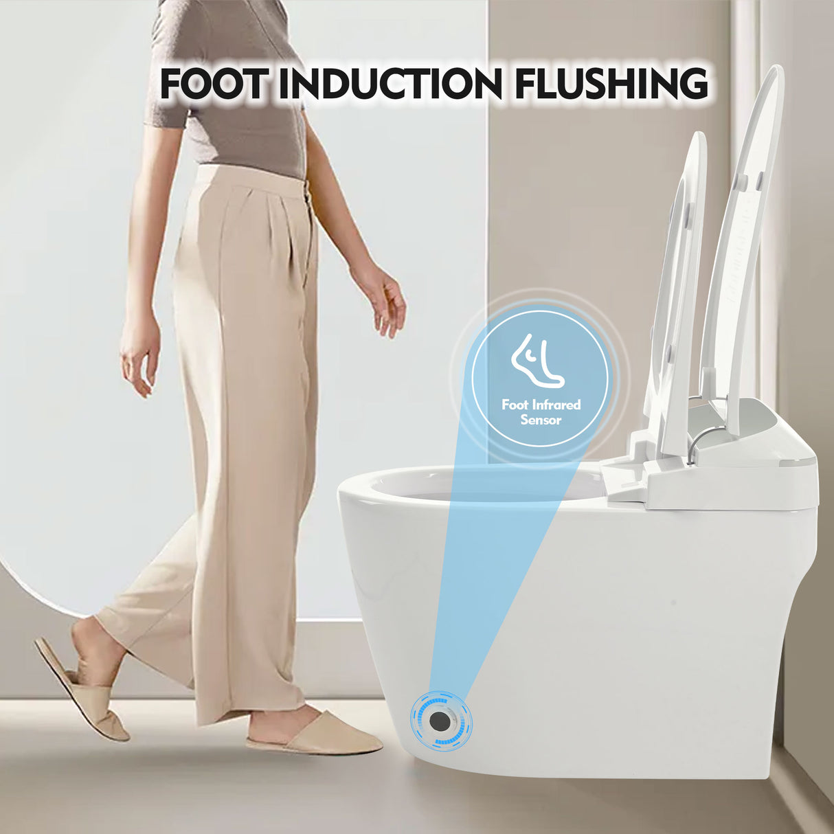 Heated seat intelligent toilet, integrated toilet, automatic flushing water tank toilet, with foot sensor flushing, white night - V.I.P Digital Presence