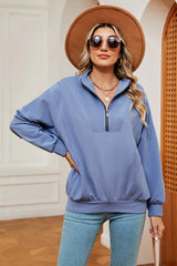 Autumn and winter new solid color zipper long sleeved loose pullover sweatshirt jacket for women - V.I.P Digital Presence