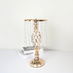 Wrought Iron Metal Flower Stand with Crystal Acrylic Beads Hanging Flower Arrangement, Gold-Plated Decoration for Wedding Tables - V.I.P Digital Presence