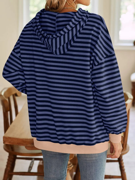 Loose casual striped hooded sweatshirt - V.I.P Digital Presence