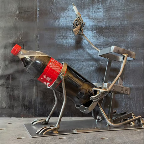 Skull 2-in-1 Bottle Stand: Holds Coke & Wine, Metal Skeleton Holder – Fun Bar Decor - V.I.P Digital Presence