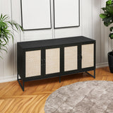 Rattan 4-Door Sideboard , Sideboard Buffet Storage Cabinet,Accent Storage Cabinet , Large Cabinet With 4 Rattan Decorated Doors - V.I.P Digital Presence