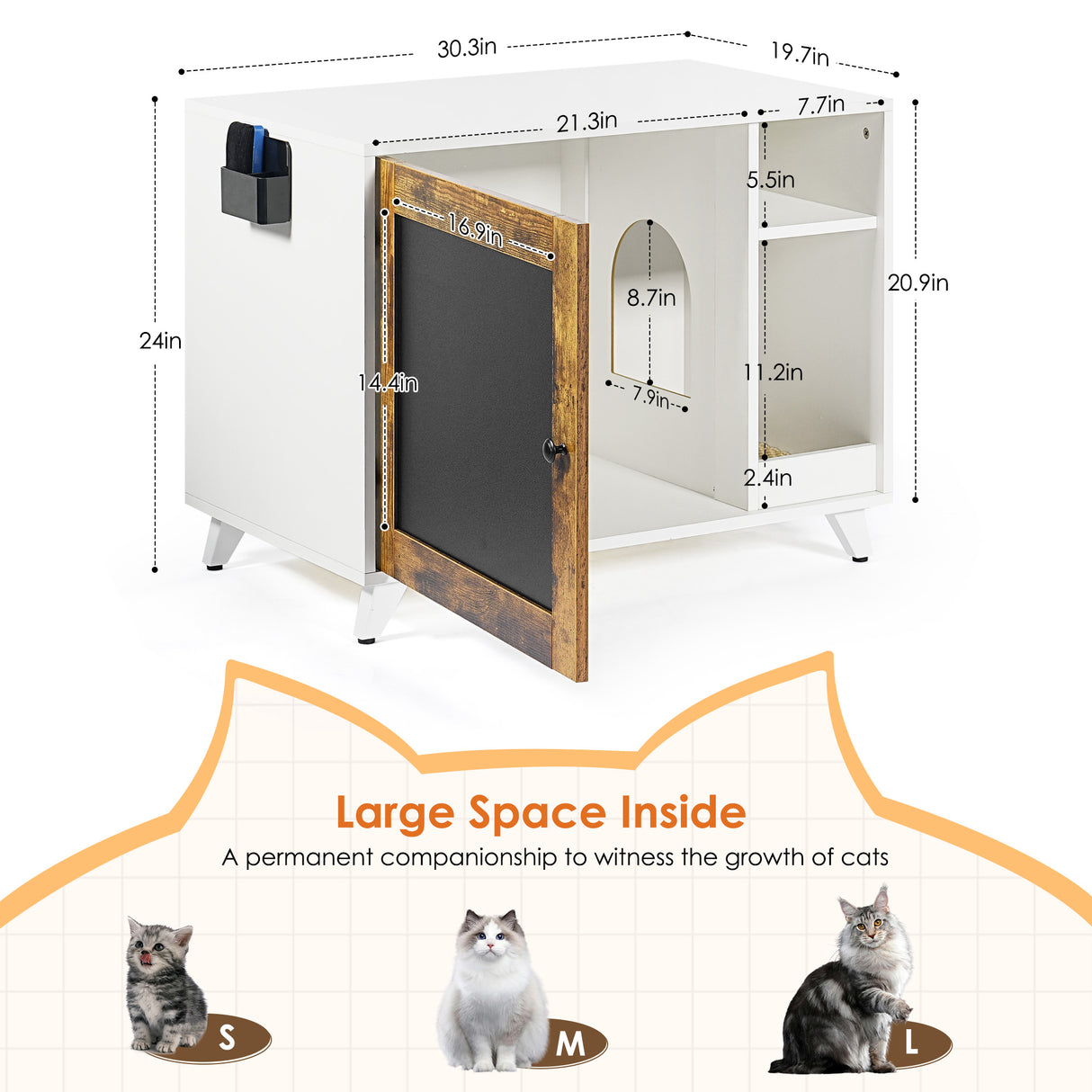 Litter Box Enclosure,Modern Hidden Cat Litter Box Enclosure Furniture with Scratching Pad for Living Room, White + vintage - V.I.P Digital Presence