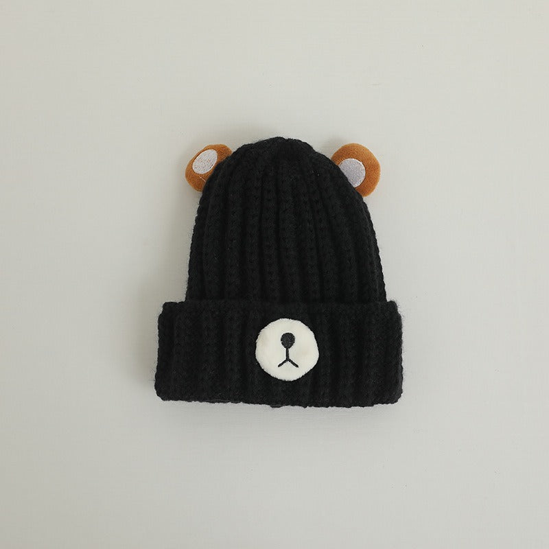 Gorro de punto cálido para niños de otoño e invierno, bonito gorro de lana de color caramelo con forma de oso, gorro cálido coreano para bebés, para hombres y mujeres, tendencia