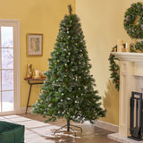 9' Glitter Bristle Mixed Hinged Tree with 72 Red Berry and 73 Pine Cones and 2099 tips,Dia:66 - V.I.P Digital Presence