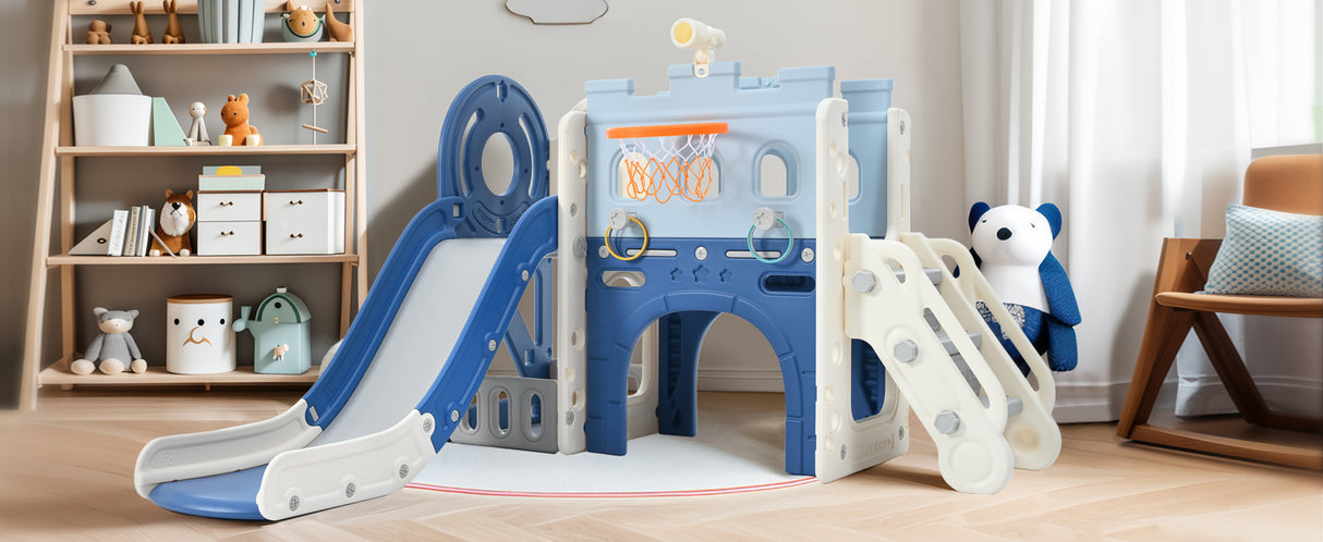 9-1 Toddler Slide Set,Kids Slide for Toddlers Ages 1+, Basketball Hoop, Tunnel and Storage Space, Pirate Ship Themed Slide - V.I.P Digital Presence