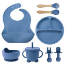 8PCS Mother and baby silicone bibs, silicone dinner plates, eight-piece set, baby food training suction cup bowl, baby divided tableware set - V.I.P Digital Presence