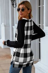 Plaid Round Neck Long Sleeve T-Shirt - V.I.P Digital Presence