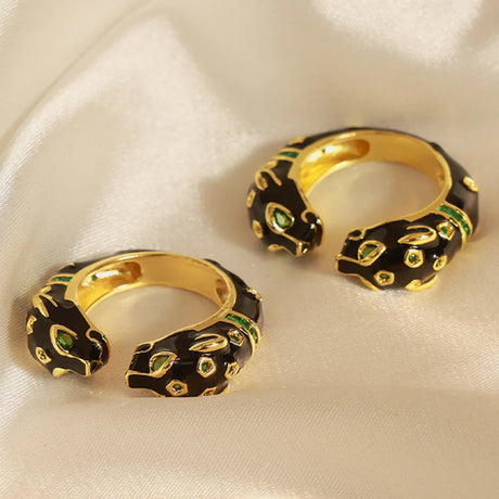 Black Panther Diamond Set Enamel Glazed Open Ring Fashionable and niche Design Jewelry for Women - V.I.P Digital Presence