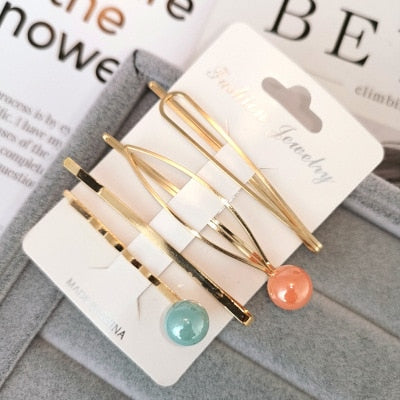 4PCS Korea Fashion Metal Hairpins Imitiation Pearl Colorful Beads Hair Clips for Women Irregular Geometric Hair Accessories - V.I.P Digital Presence