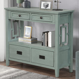 36'' Farmhouse Pine Wood Console Table Entry Sofa Table with 4 Drawers & 1 Storage Shelf (Retro Blue) - V.I.P Digital Presence