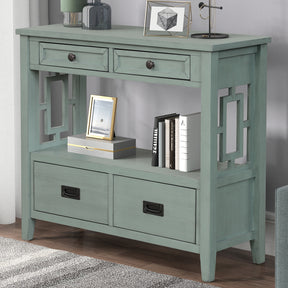 36'' Farmhouse Pine Wood Console Table Entry Sofa Table with 4 Drawers & 1 Storage Shelf (Retro Blue) - V.I.P Digital Presence