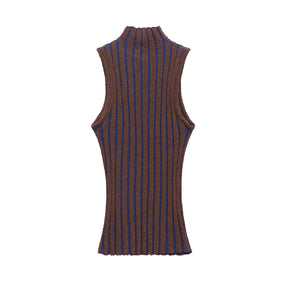 Half high neck sleeveless slim knit sweater for women - V.I.P Digital Presence