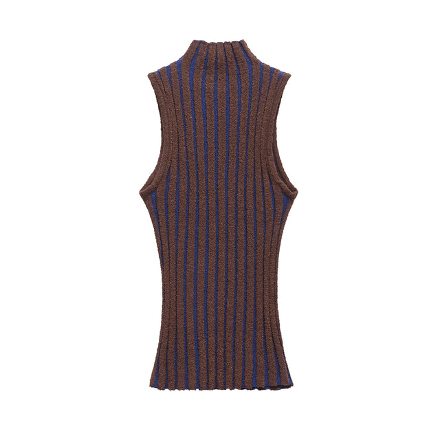 Half high neck sleeveless slim knit sweater for women - V.I.P Digital Presence