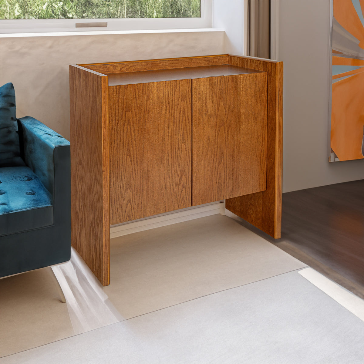 Walnut colored side panels, buffet cabinet with storage, 33.9 inches x 15 inches x 31.5 inches - V.I.P Digital Presence