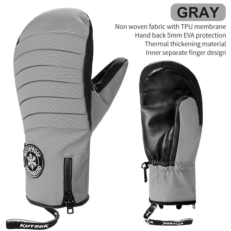 KUTOOK Winter Ski Mittens Windproof Snowboard Mittens Thermal Fleece Lining Skiing Gloves Waterproof Goatskin Palm Outdoor Sport - V.I.P Digital Presence