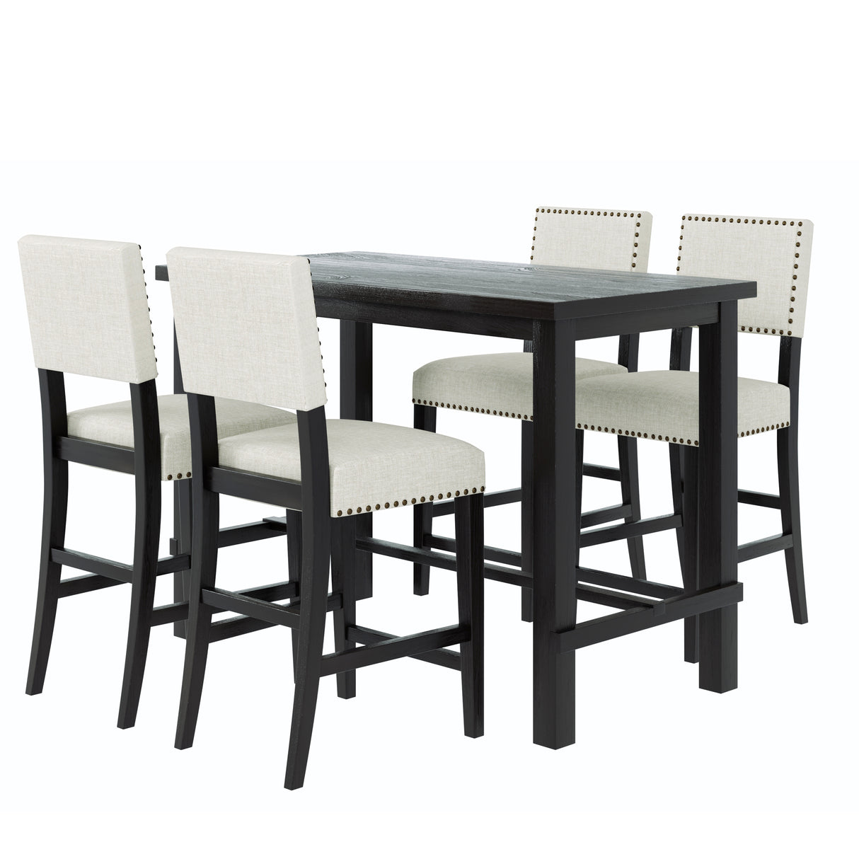 TREXM 5-Piece Counter Height Dining Set, Classic Elegant Table and 4 Chairs in Espresso and Beige - V.I.P Digital Presence