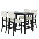TREXM 5-Piece Counter Height Dining Set, Classic Elegant Table and 4 Chairs in Espresso and Beige - V.I.P Digital Presence